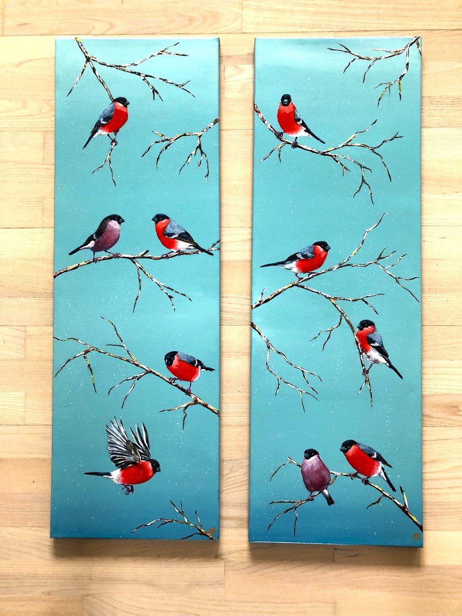 Impressionistic Animal Acrylic Painting By Lena Smirnova, 24 X 35", Winter Hearts #23, Original Artwork