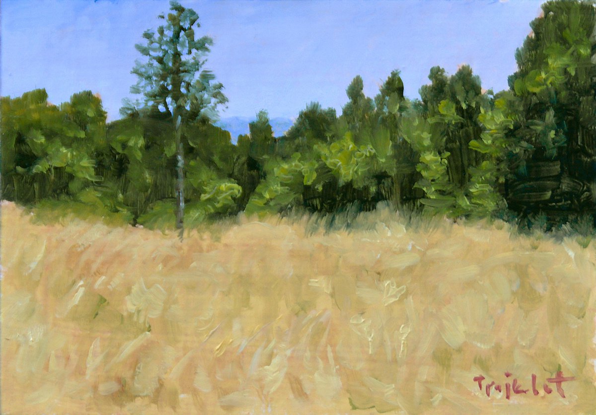 Impressionistic Landscape Oil Painting By Dejan Trajkovic, 11 X 9, Hot Summer - Miniature, Original Artwork