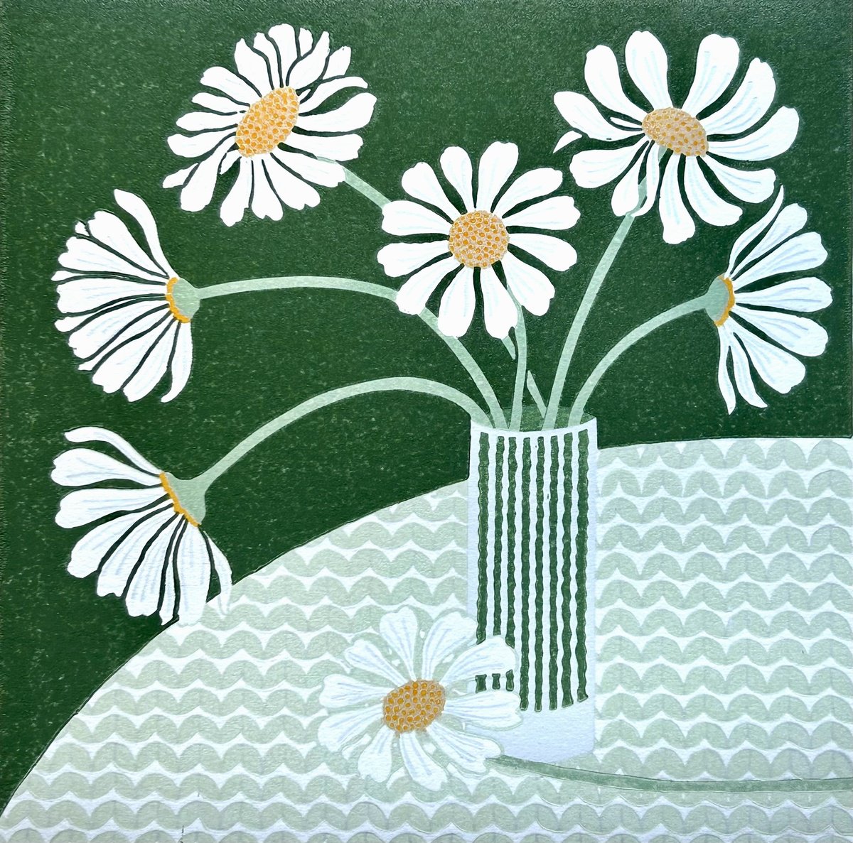Illustrative Linocut , Daisies By Nathalie Pymm Art, 12 X 12, Artwork For Sale On Artfinder