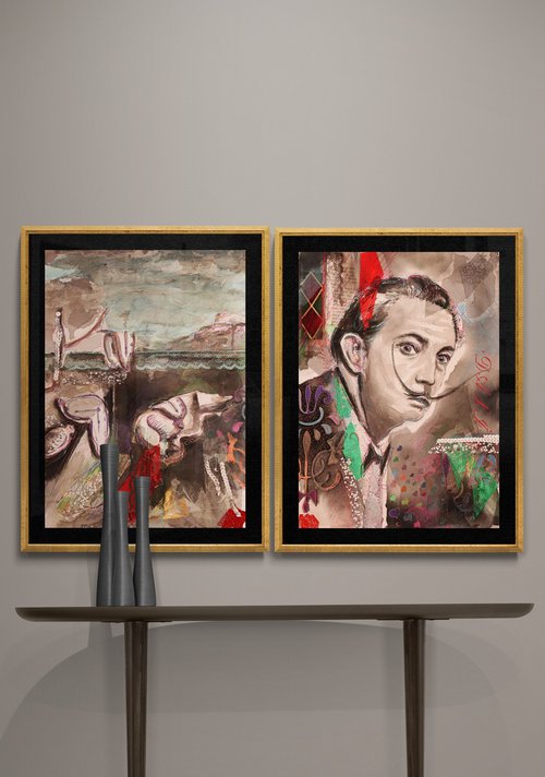 Salvador Dali - Portrait mixed media drawing on paper by Antigoni Tziora