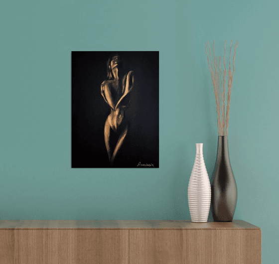 Erotic Painting Sexy Girl Nude Woman Sexy Girl Black and Gold Decor
