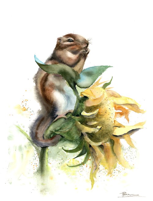 Chipmunk and Sunflower by Olga Shefranov (Tchefranov)