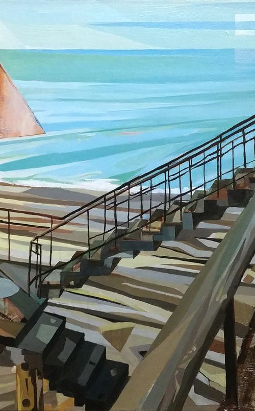 Before the Sunset - surrealistic seascape painting of the sunny afternoon on the seashore by Leonid Plekhanov
