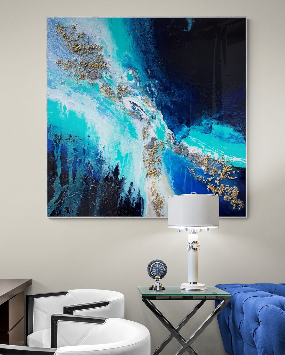 Abstract Acrylic Painting By Julijana Ravbar, 31 X 31", Oceanic Rhapsody, Original Artwork