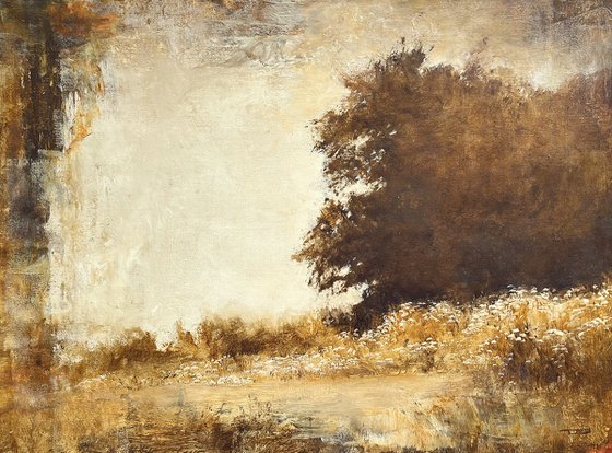 Summer Path 220921, Tonal landscape and trees impressionist oil painting