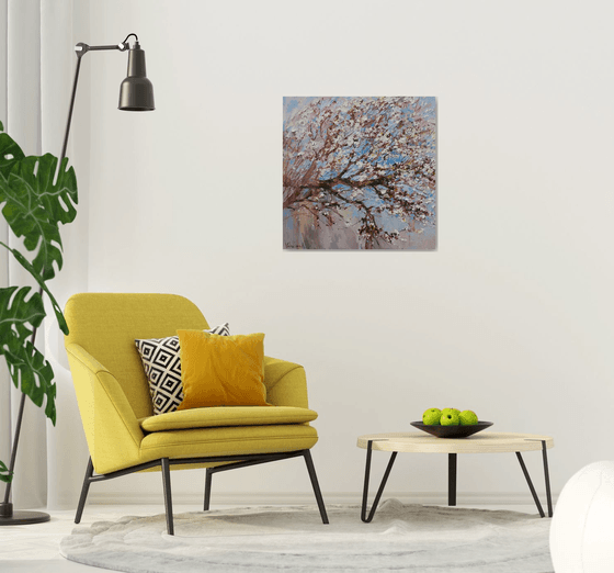 Blooming tree Original impasto oil painting