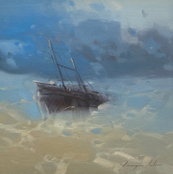 Ship, Original oil painting, Handmade artwork, One of a kind