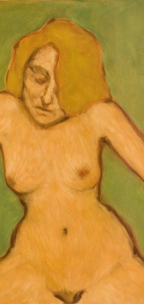 study of a nude woman on a green background by Olivier Payeur
