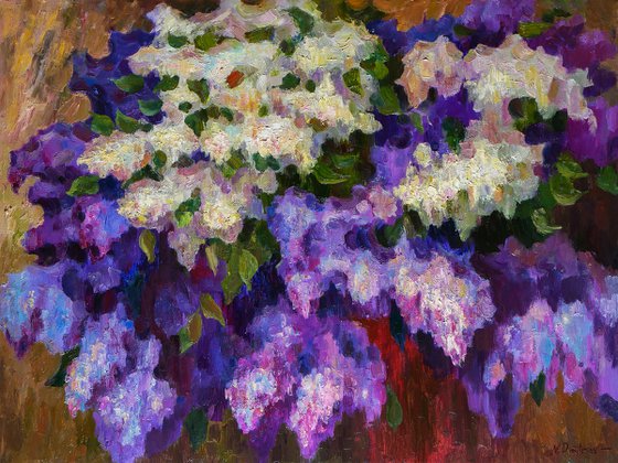 Three Lilacs Paintings - Abstract Floral Triptych