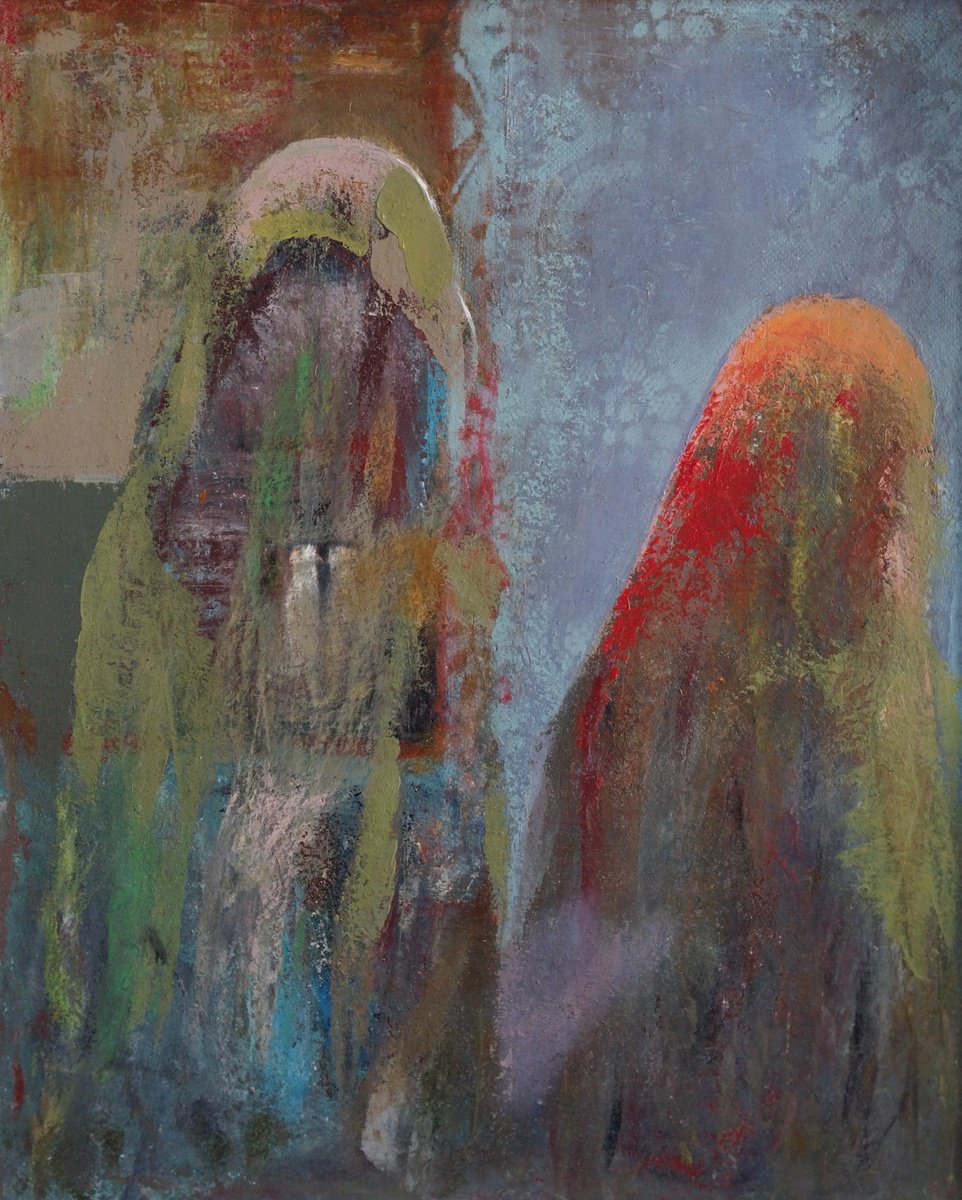 Abstract Portrait Oil Painting By Kamsar Ohanyan, 16 X 20", Indifference, Original Artwork