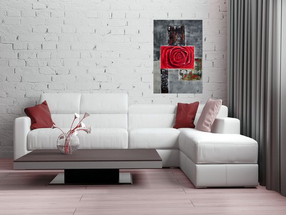 Red Rose acrylic abstract painting flowers blossoms nature painting canvas wall art