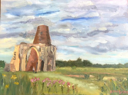 St Benet's Abbey ruins, Norfolk - an original oil painting by Julian Lovegrove Art