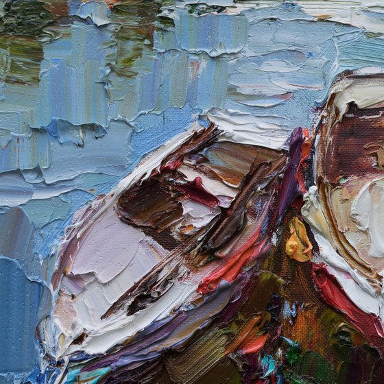 Boats in the bay - Original oil painting