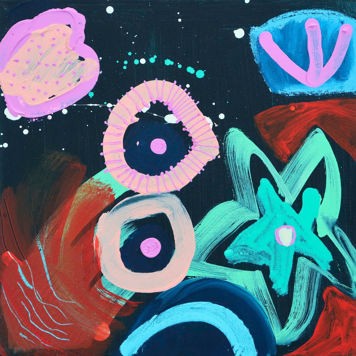 Organic Landscape Acrylic Painting By Suzie Cumming, 12 X 12", Under The Sea, Original Artwork