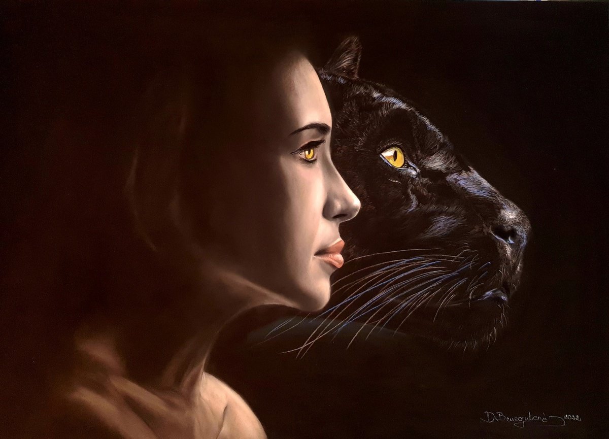 Photorealistic Animal Pastel Drawing By Deimante Bruzguliene, 28 X 20, Panthera, Original Artwork