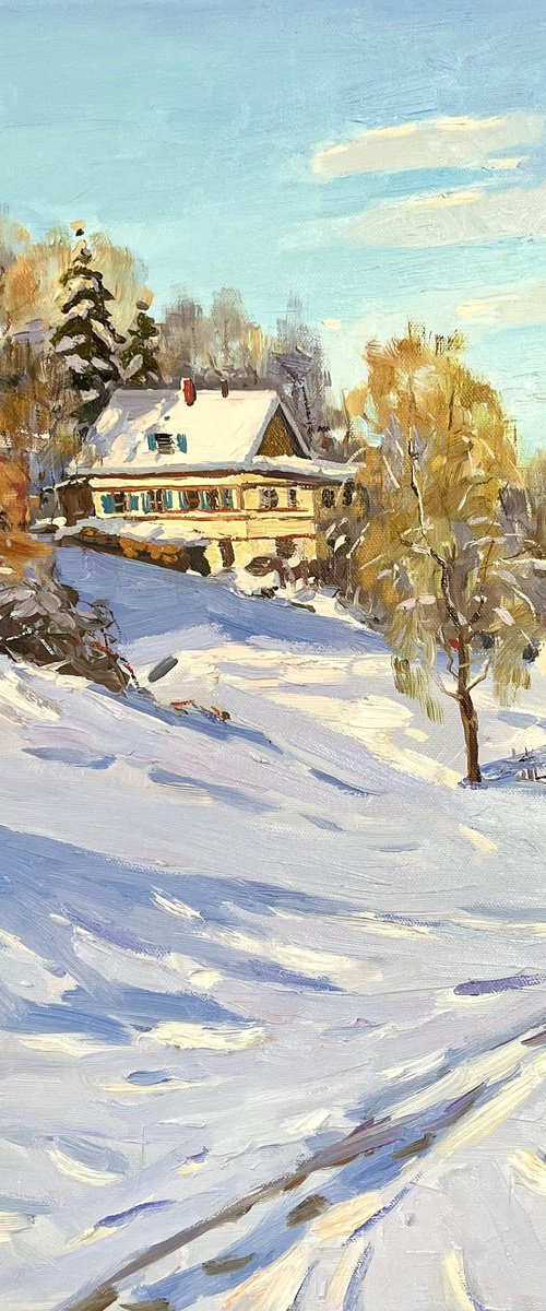 Winter Village Landscape by Evgeniia Mekhova