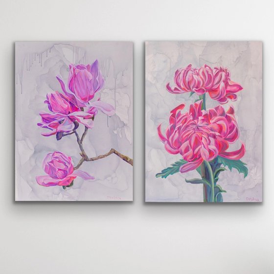Diptych Pink Flowers
