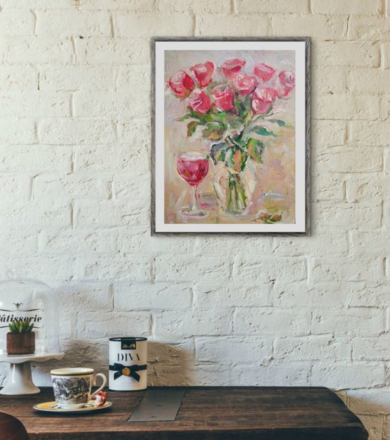 Still Life With Roses. Impressionist Flowers. Home/ Office decor idea. Gift art.