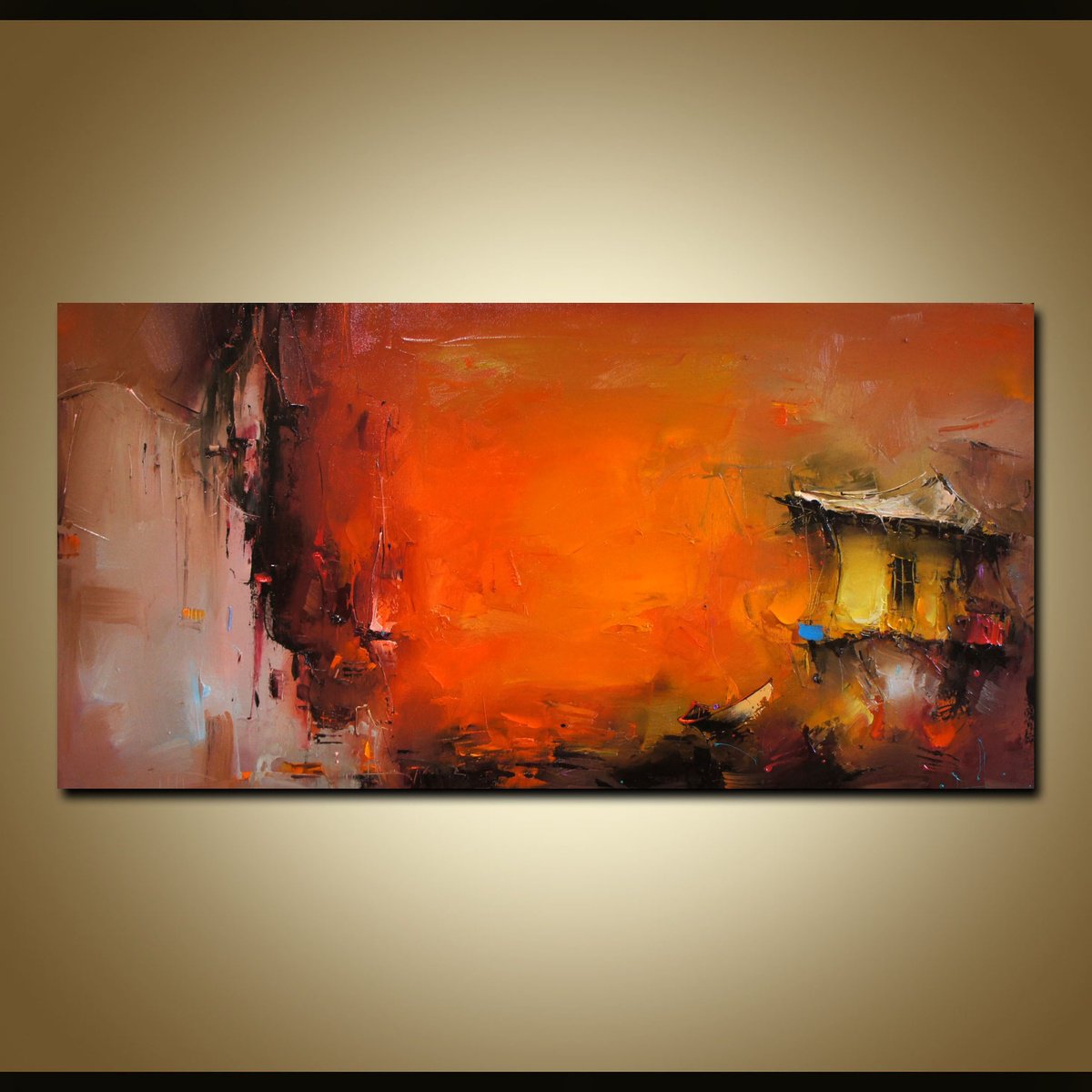 Expressive Landscape Oil Painting By Stanislav Lazarov, 47 X 24", A Bold Expectation, Original Artwork