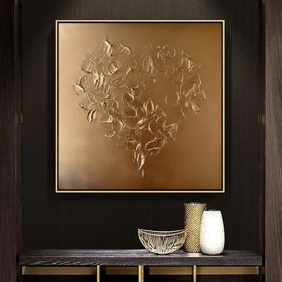 Golden Abstract heart. Gold luxury heart.