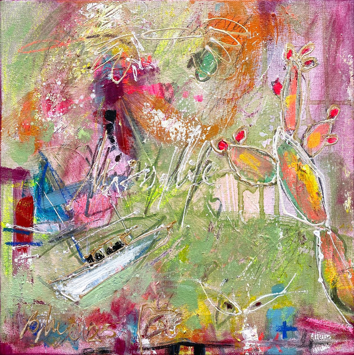 Organic Abstract Acrylic Painting By Bea Schubert, 12 X 12, Kiss Of Life No.4, Original Artwork