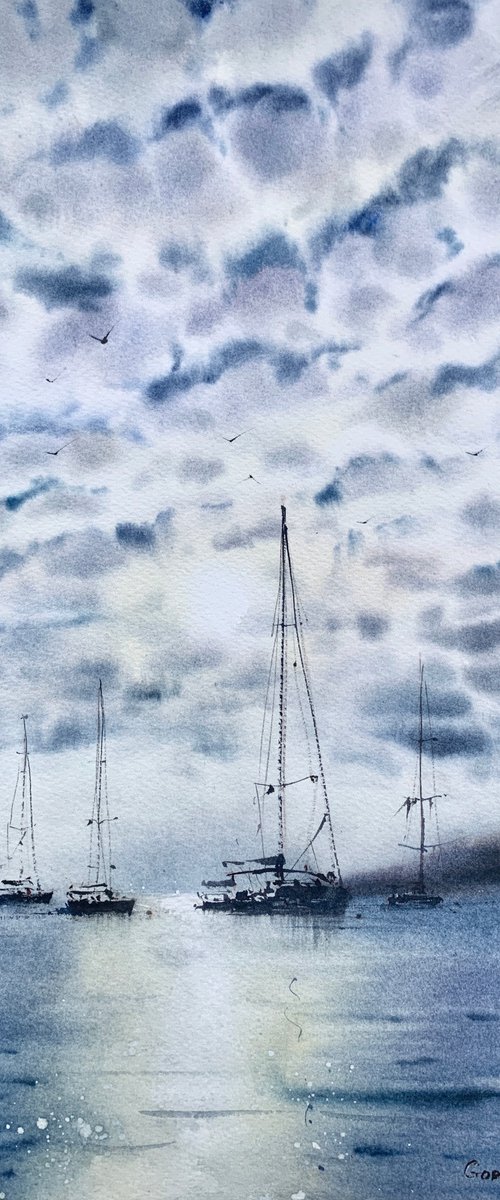 Yachts at anchor #2 by Eugenia Gorbacheva