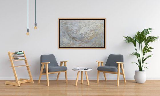 Large Abstract Neutral Colors Textured Painting Modern Art with Heavy Texture. Abstract Landscape Contemporary Seascape Artwork for Livingroom