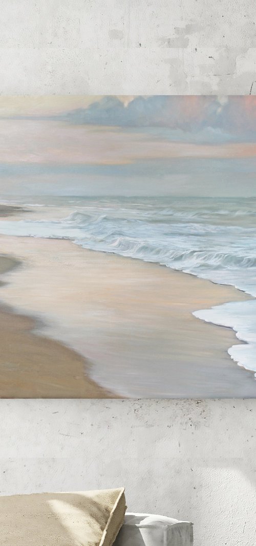 "Sea vibes 5" Blue beige landscape art by Mary Amur