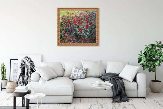 BLOOMING FLOWER BED - Luxembourg Gardens, Paris, France - floral art, original oil painting