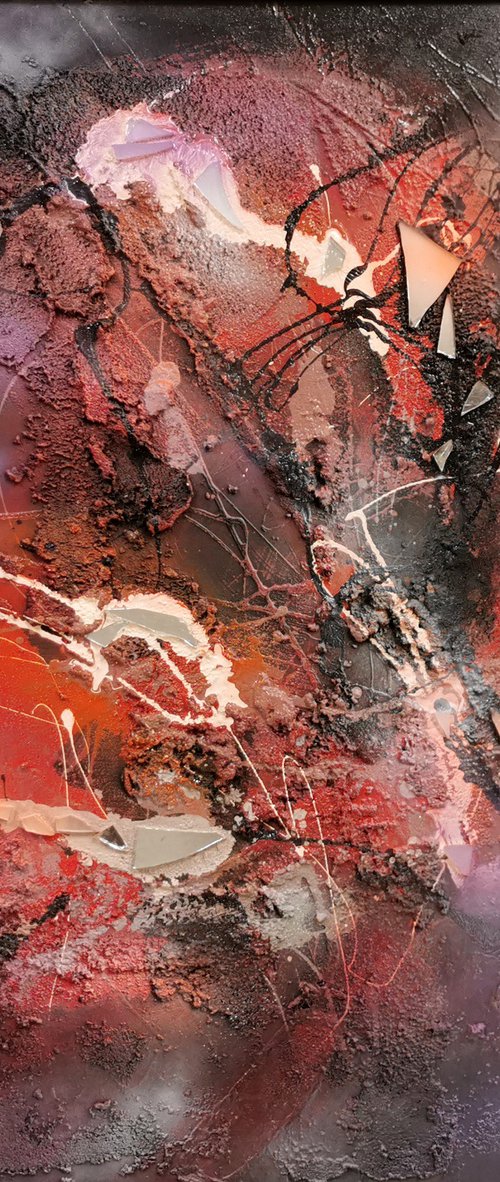 Stunning relief painting mixed media on wood incandescent heart 5 O KLOSKA by Kloska Ovidiu