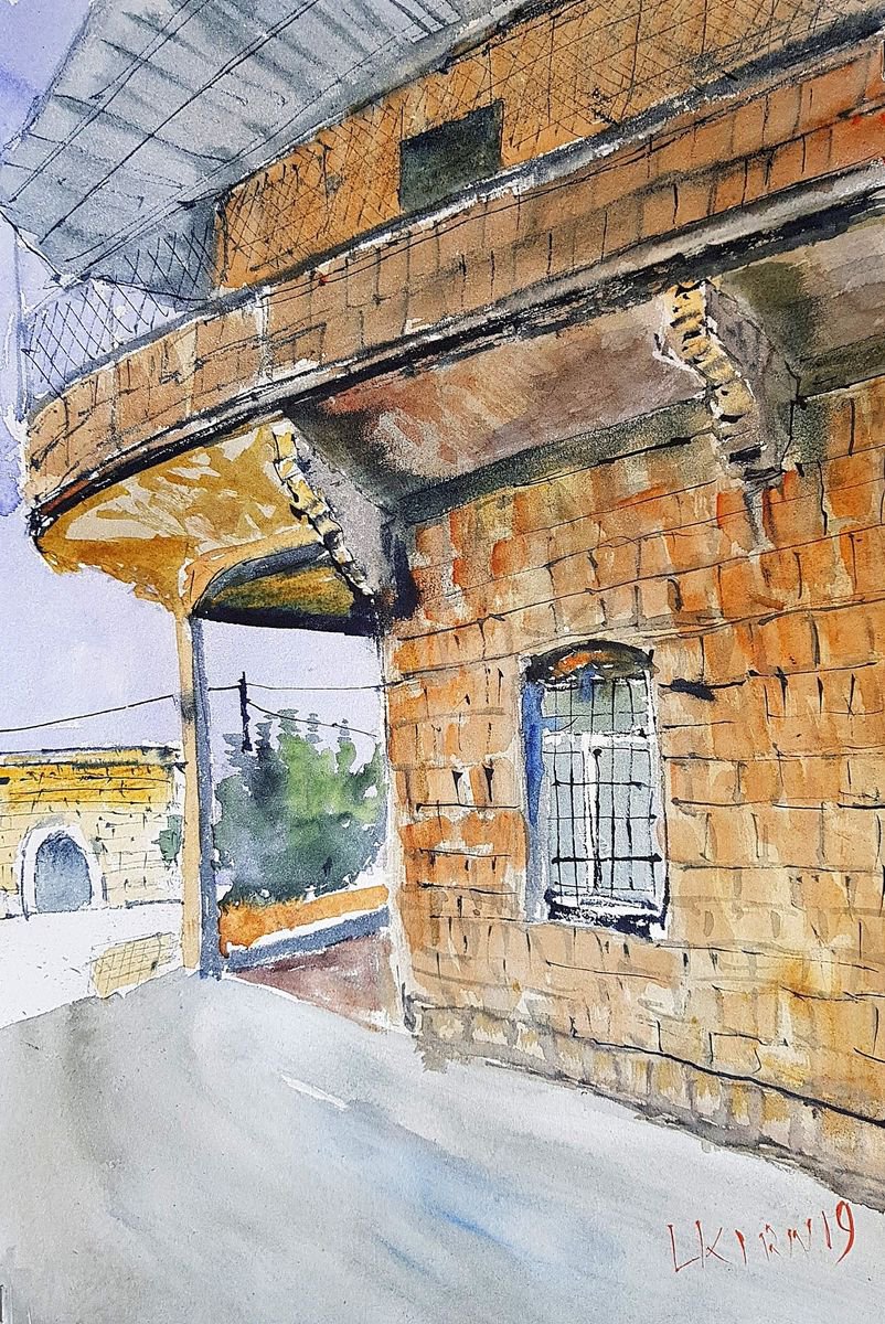 Impressionistic Cityscapes Watercolour By Leonid Kirnus, 10 X 15", The Old Arab House, Original Artwork