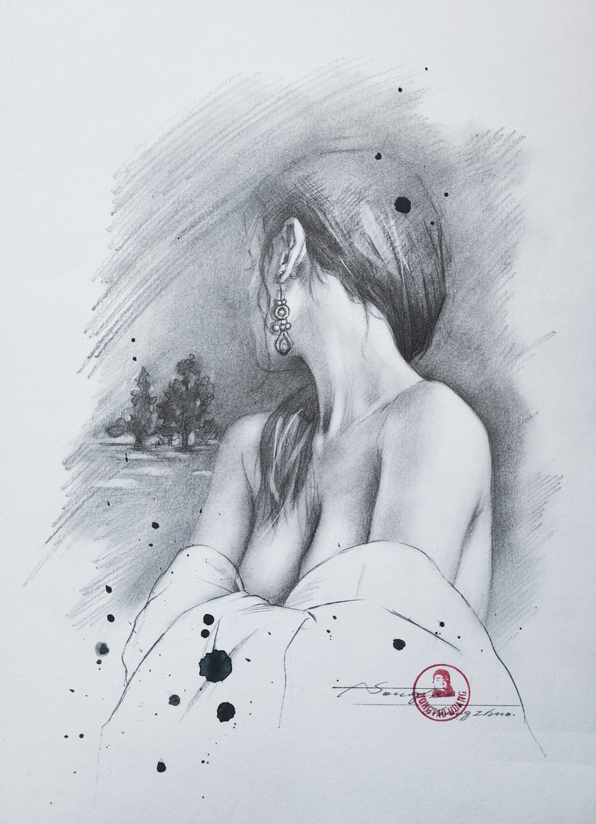 Typographic Portrait Pencil Drawing By Hongtao Huang, 7 X 11, Portrait Of Girl #21828, Original Artwork