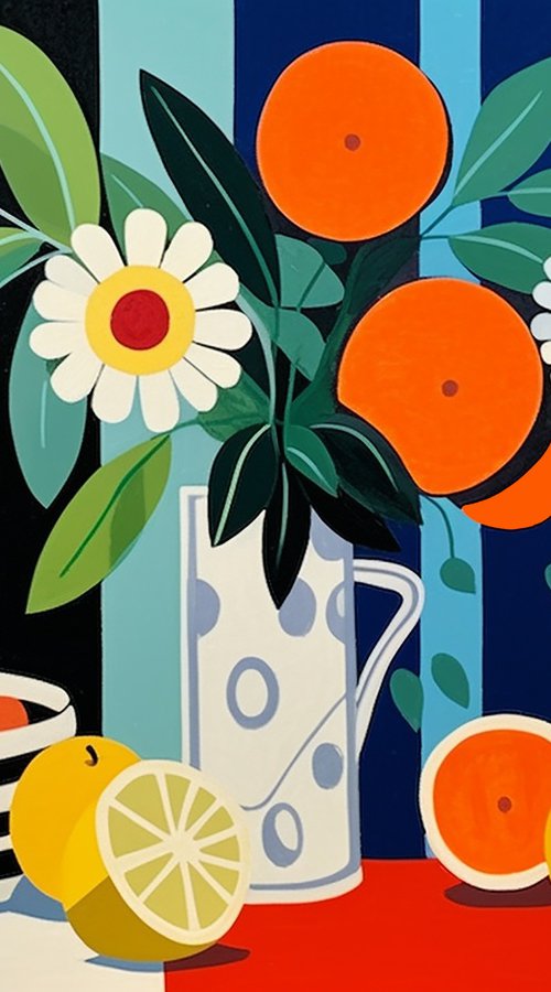 Still life with striped wallpaper by Kosta Morr