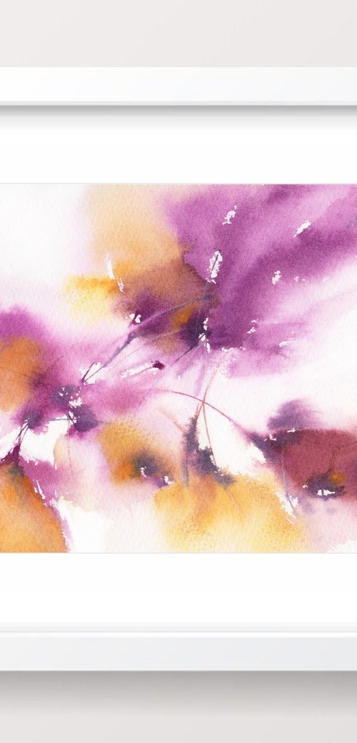 Small purple abstract flower painting by Olga Grigo