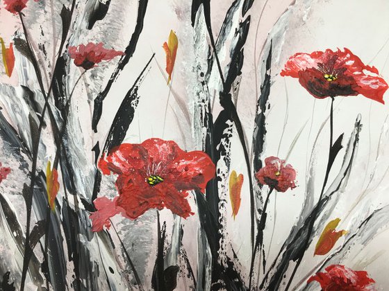 Large Textured red poppy painting