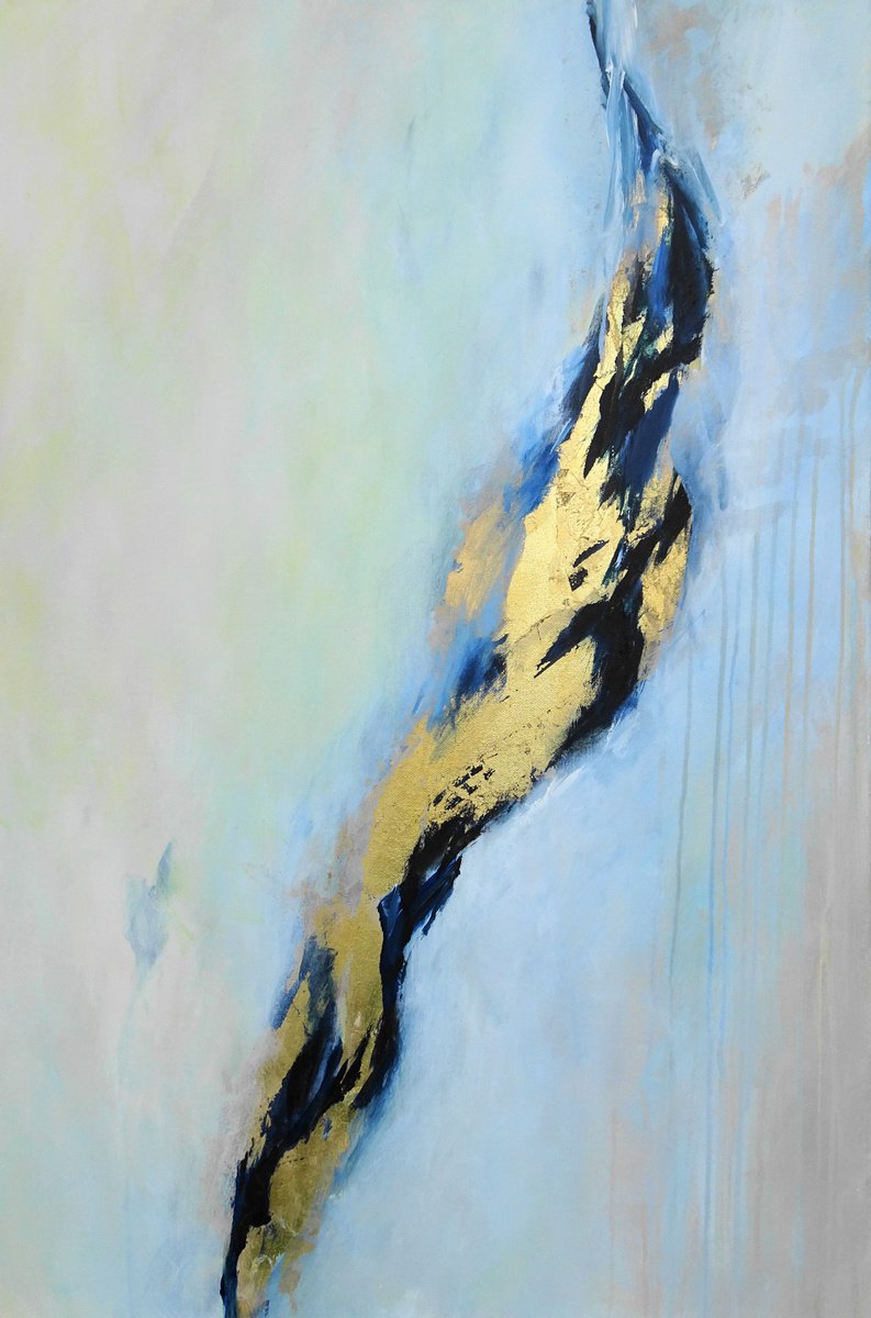 Abstract Acrylic Painting By Sveta Osborne, 36 X 24", Golden Drift, Original Artwork