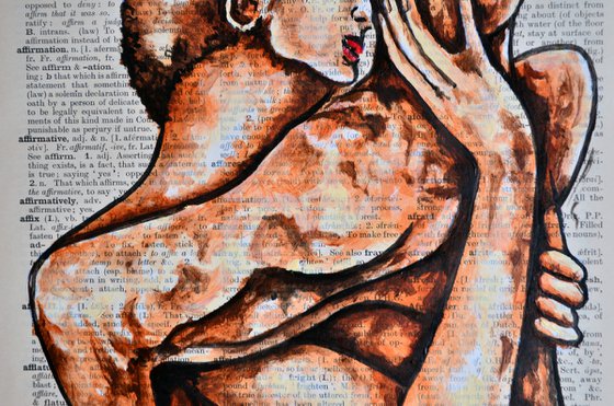 Lovers - Together Forever - Original Painting Collage Art On Large Real English Dictionary Vintage Book Page