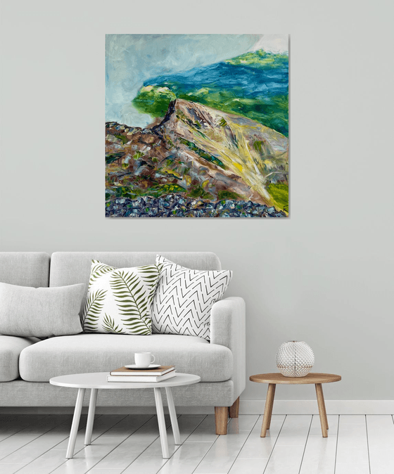 Large Original Oil Painting, Mountain Wall Art, Abstract Landscape Canvas Art, Slovak Nature Artwork