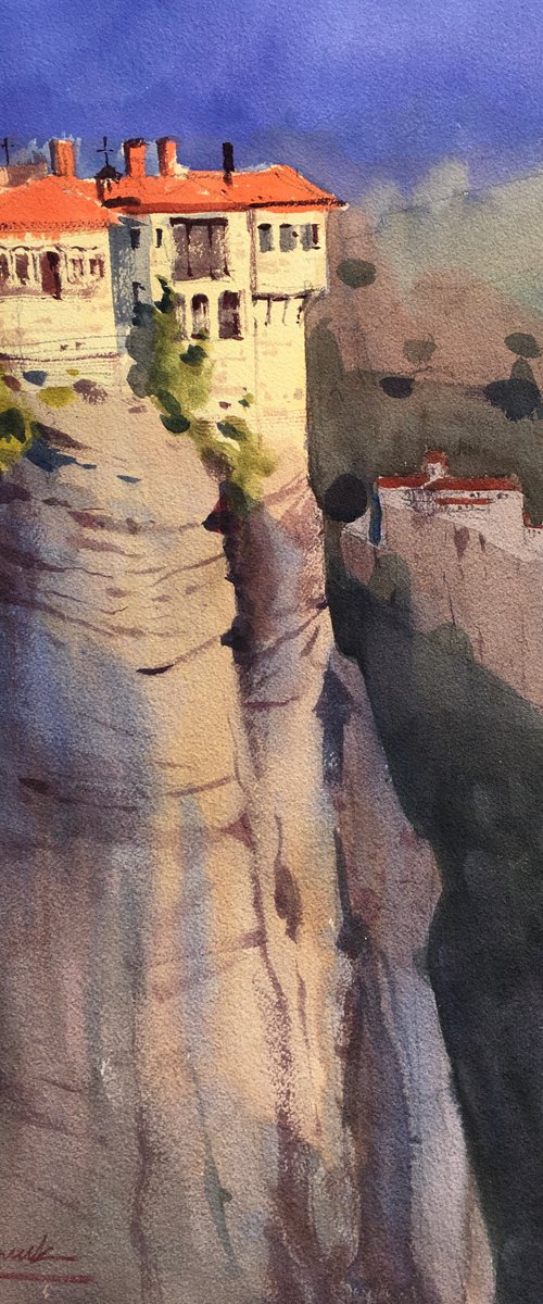 Handmade watercolor painting “Meteora. Monastery of St. Barlaam” by Andrii Kovalyk