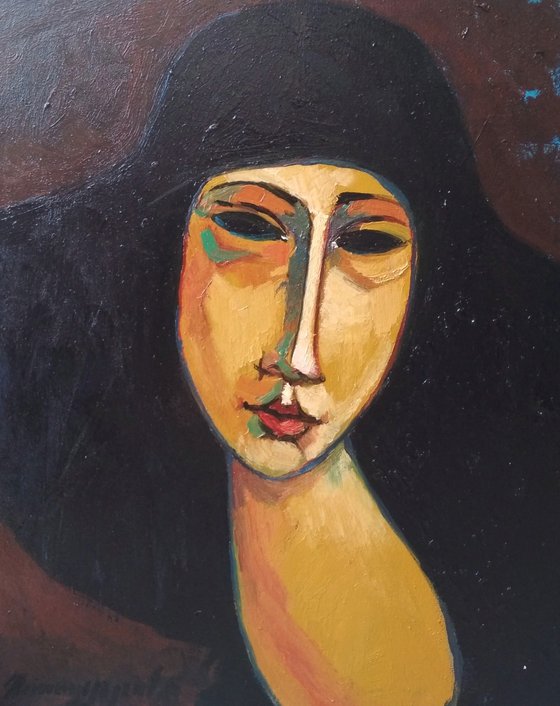Mood series - 2 (40x50cm, cubism, oil painting, ready to hang, inspired by Modigliani)