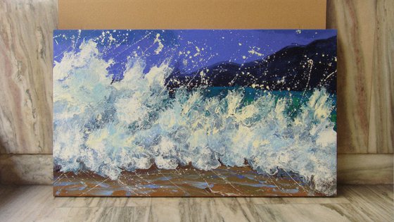 47.2” LARGE Seascape Painting “White Waves”