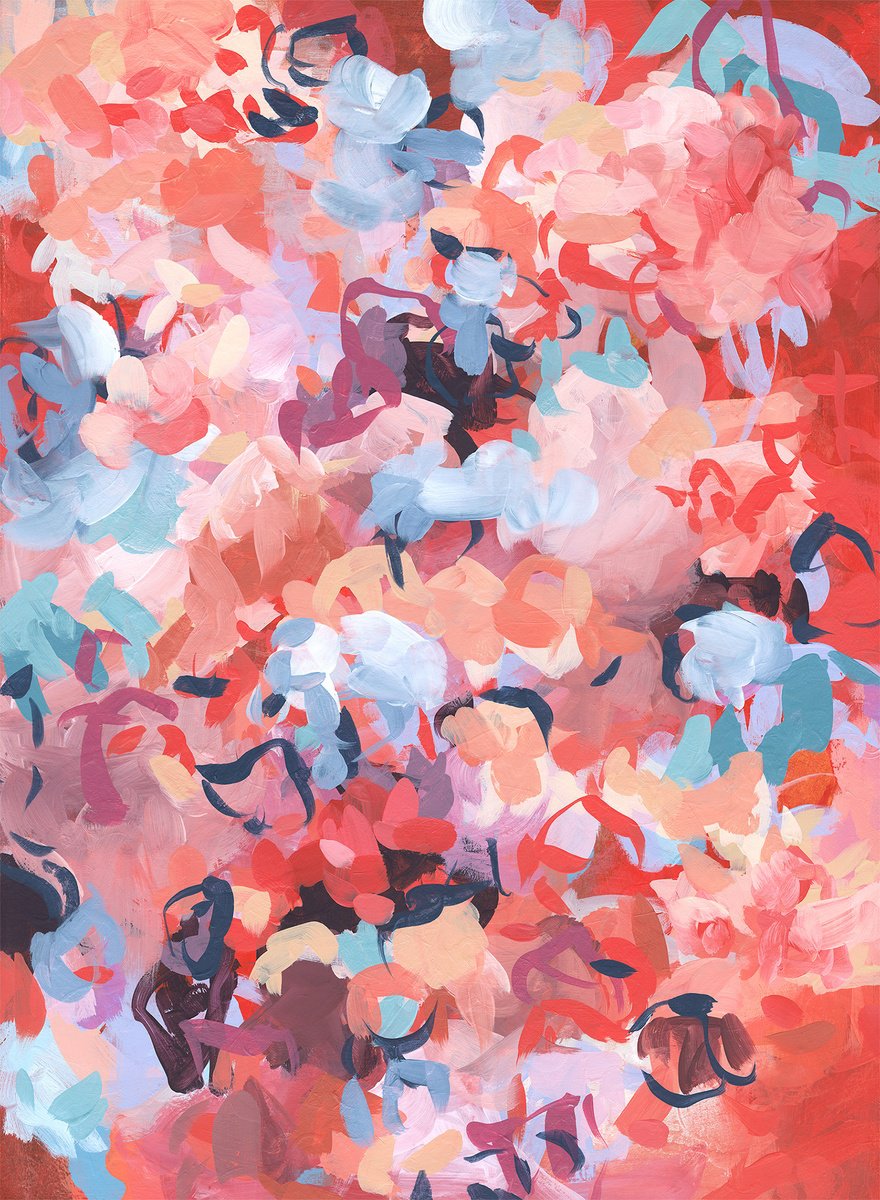 Abstract Botanical Acrylic Painting By Sara Richardson Artist, 22 X 30", Tango No.1, Original Artwork