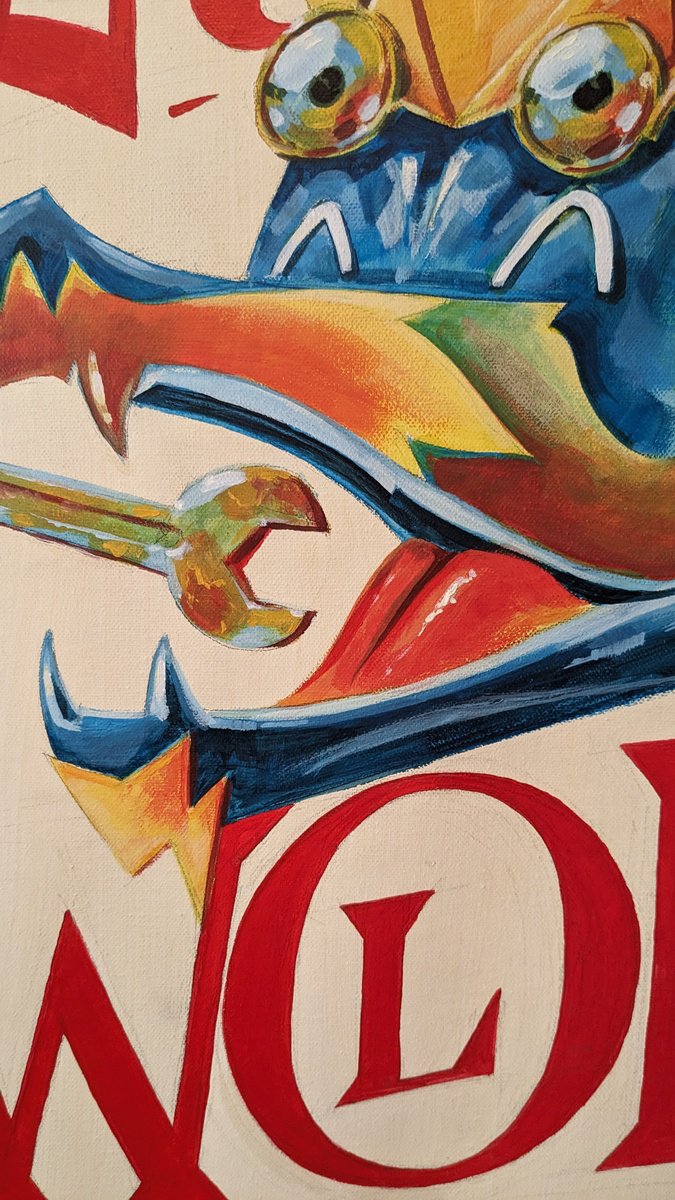 Urban And Pop Animal Acrylic Painting By Alexander Mikhaylov, 20 X 28, Irony Wolf, Original Artwork