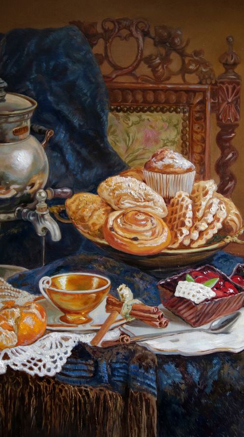 Still life with cake by Eduard Panov