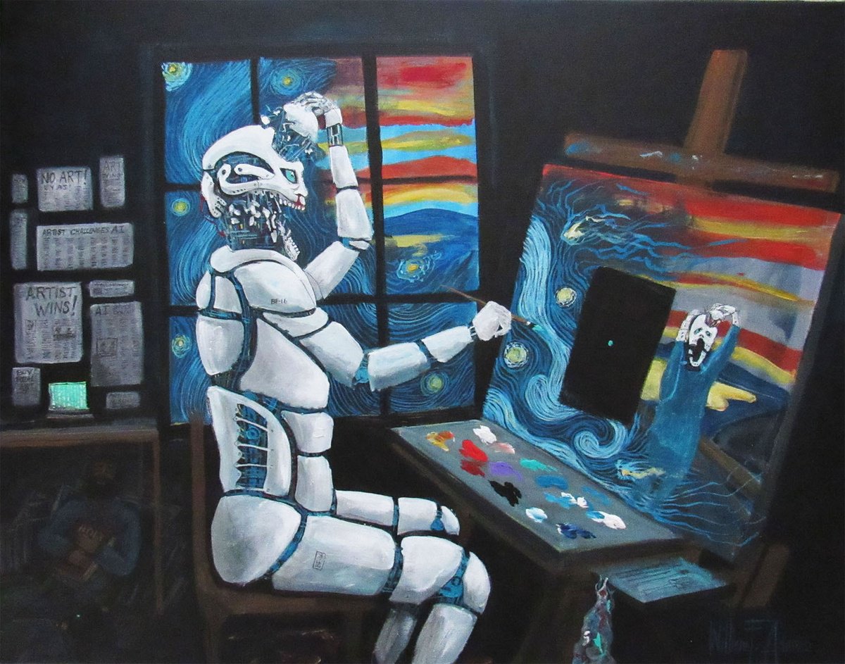 Surrealistic Portrait Acrylic Painting By William F. Adams, 28 X 22", The Artist And Bf16, Original Artwork