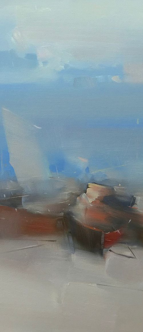 Boats on the Shore, Original oil painting, Handmade artwork, One of a kind by Vahe Yeremyan