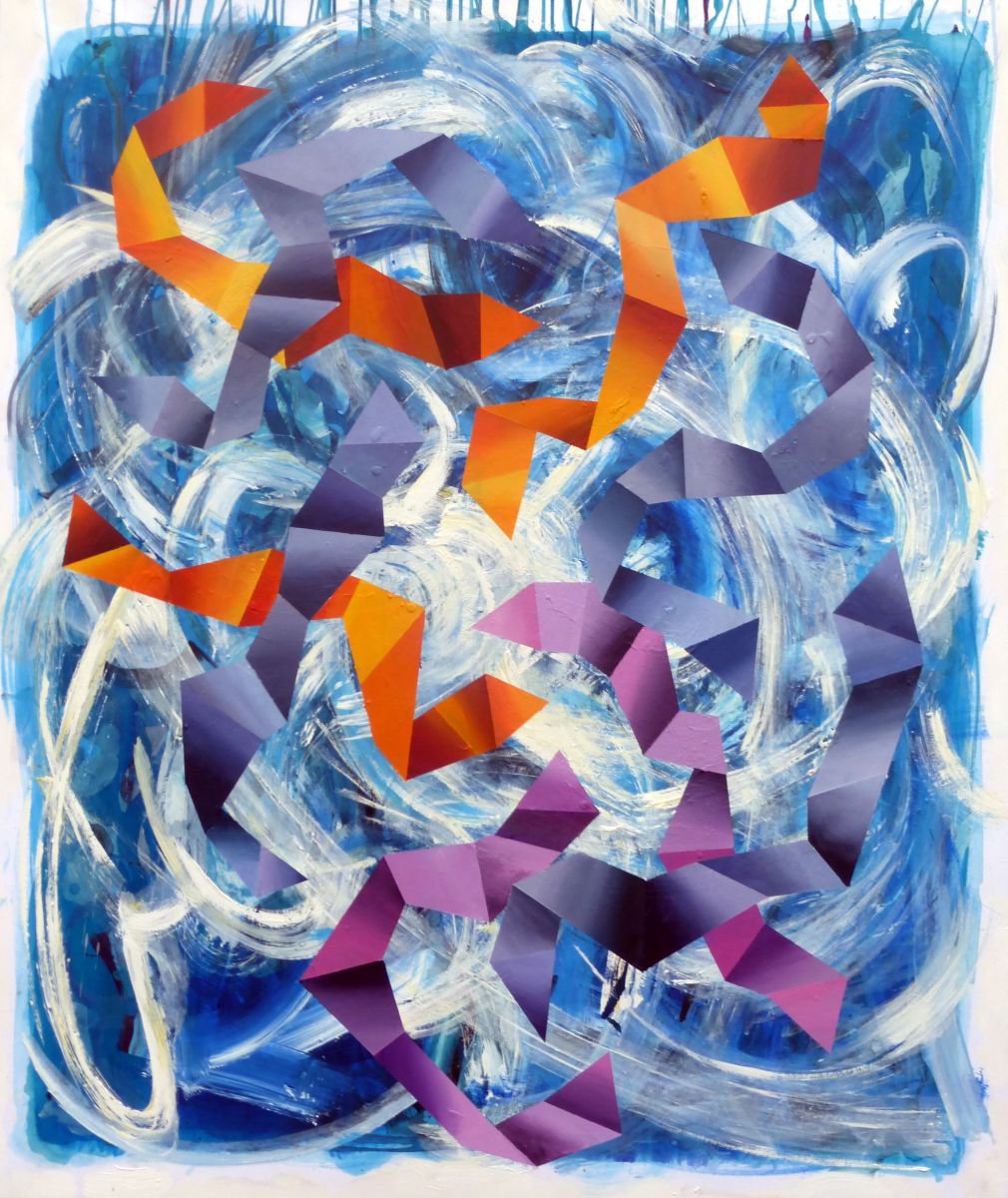 Abstract Acrylic Painting By John Sharp, 35 X 41, Kites No.1, Original Artwork