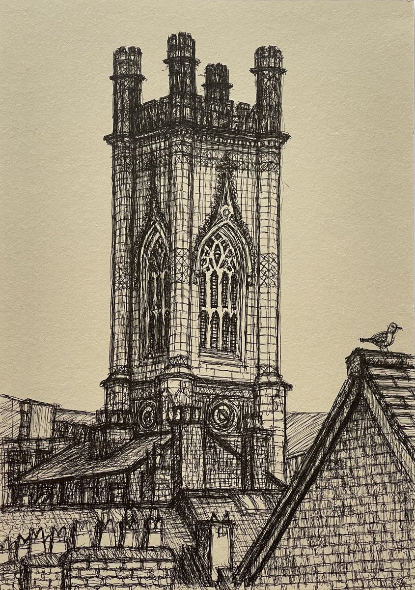 Expressive Cityscapes Ink Drawing By David Lloyd, 7 X 10, The Bombed Out Church, Original Artwork