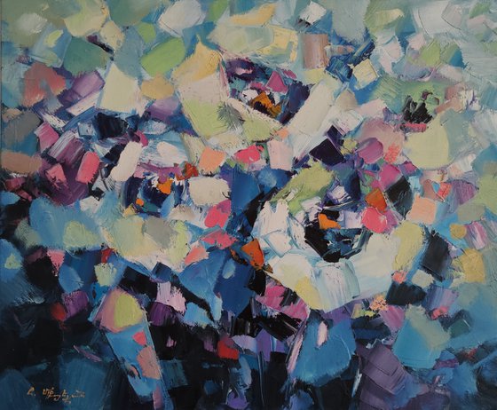 Abstract flowers (50x60cm, oil painting,  ready to hang)