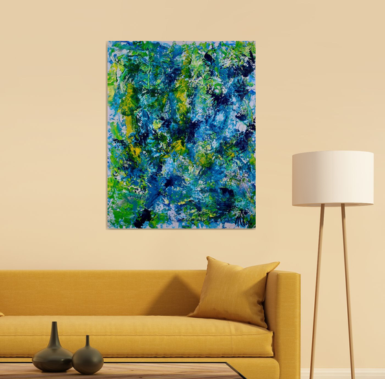 Gestural Blue Flow 2 - 76 x 97 cm